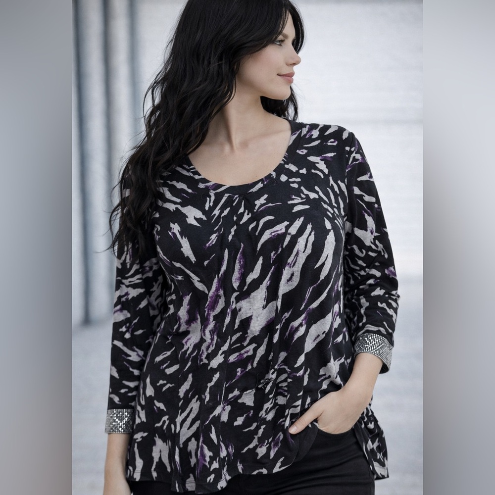 Premise tunic blouse, black gray purple women's size small‎